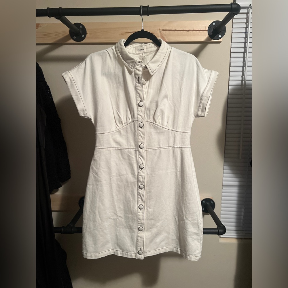 Storia brand from Vici white denim button up dress. NWT